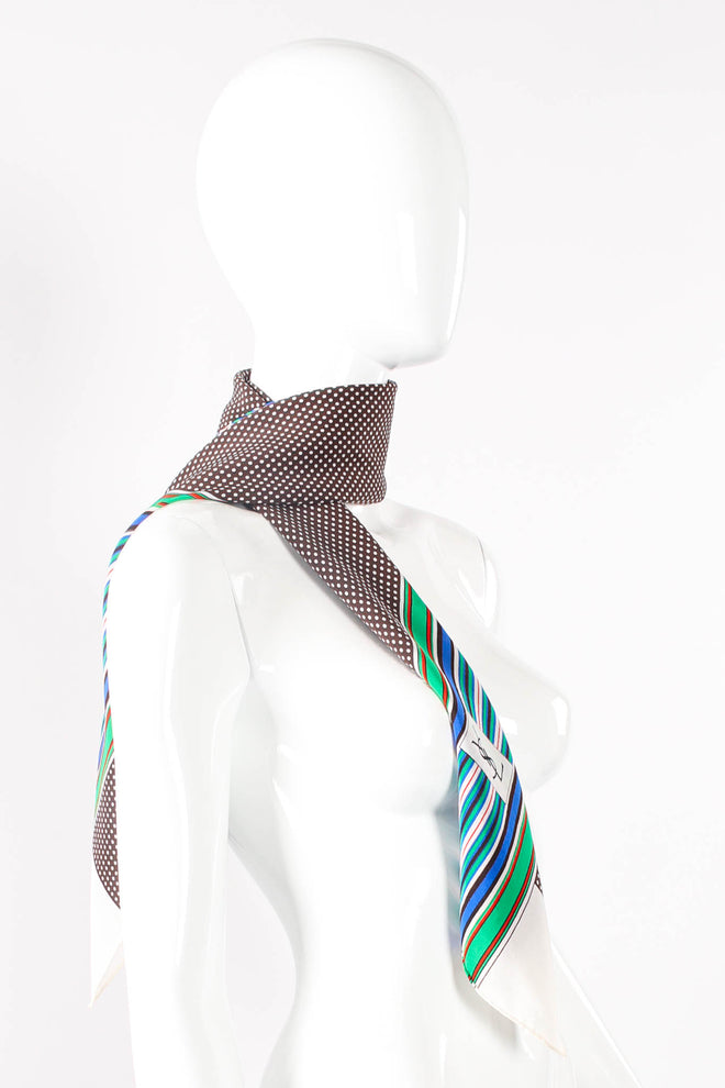 Vintage YSL Polkadot & Stripe Print Scarf on mannequin at Recess Los Angeles