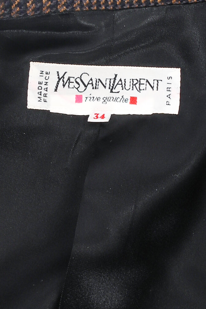 Vintage Yves Saint Laurent YSL Shrunken Tweed Jacket label at Recess Los Angeles