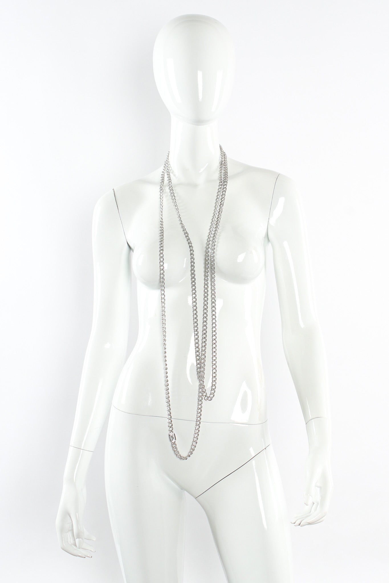 Vintage Yves Saint Laurent Signed Elongated Curb Necklace mannequin double layered @ Recess LA