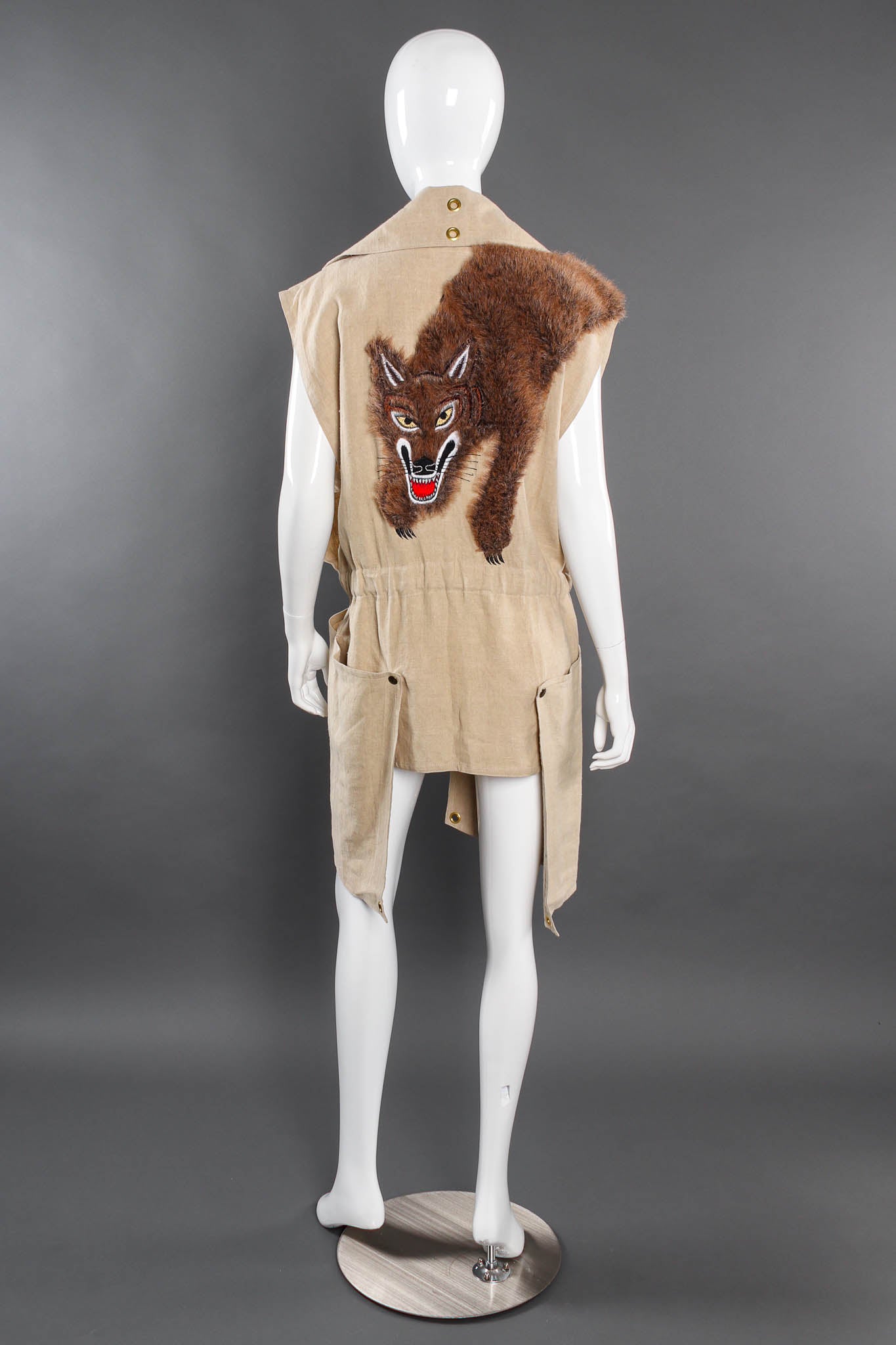 Vintage 1981 Kansai Yamamoto Wolf Duster Linen Vest mannequin back @ Recess LA