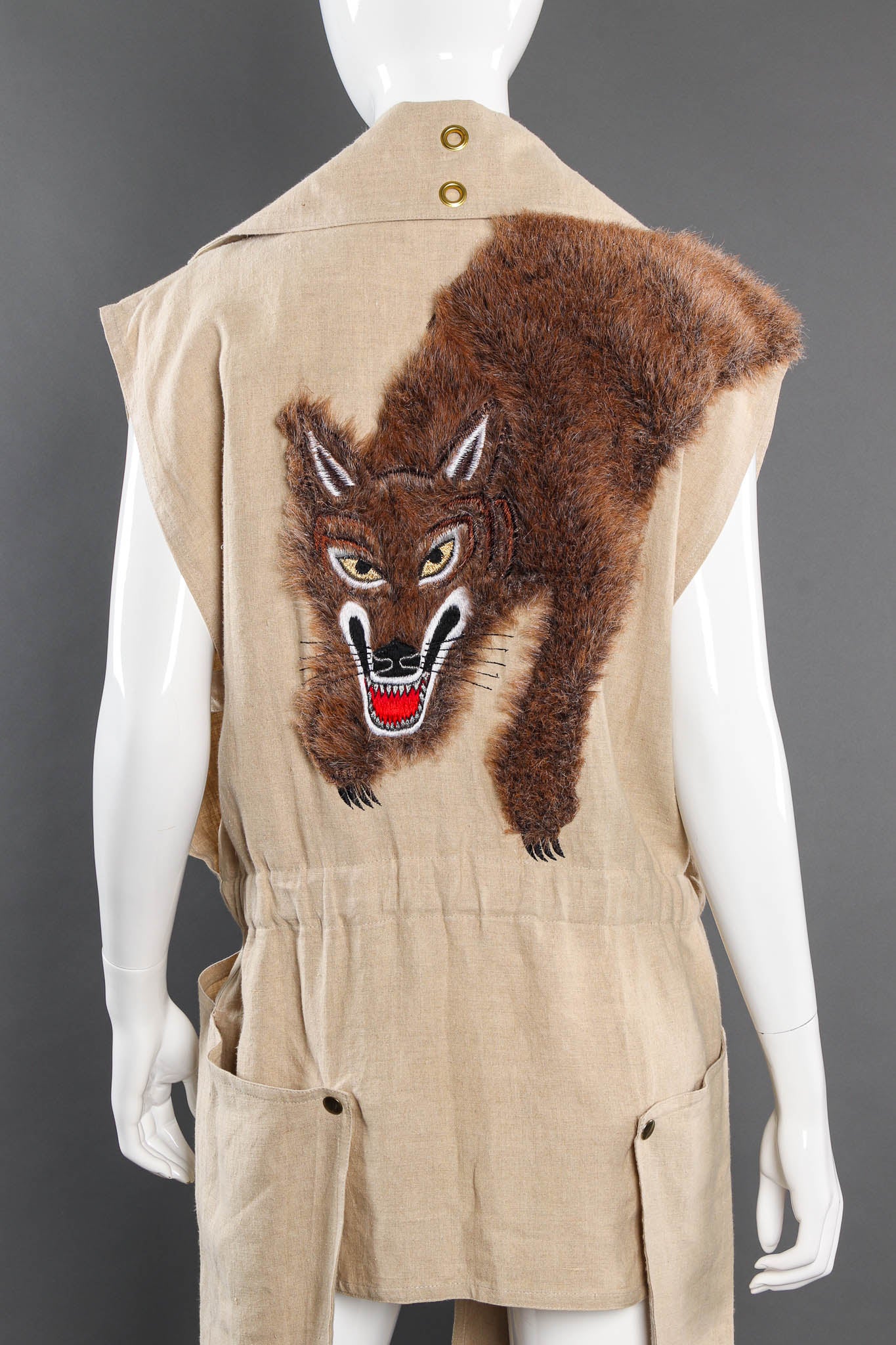 Vintage 1981 Kansai Yamamoto Wolf Duster Linen Vest mannequin back close  @ Recess LA