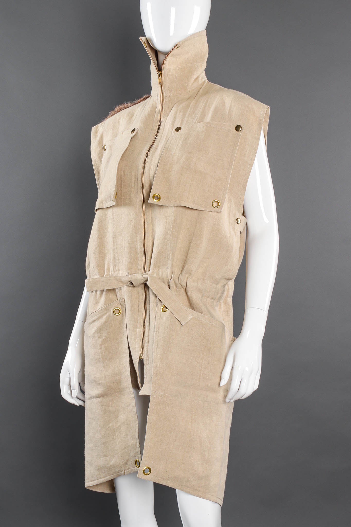 Vintage 1981 Kansai Yamamoto Wolf Duster Linen Vest zipped up detail @ Recess LA