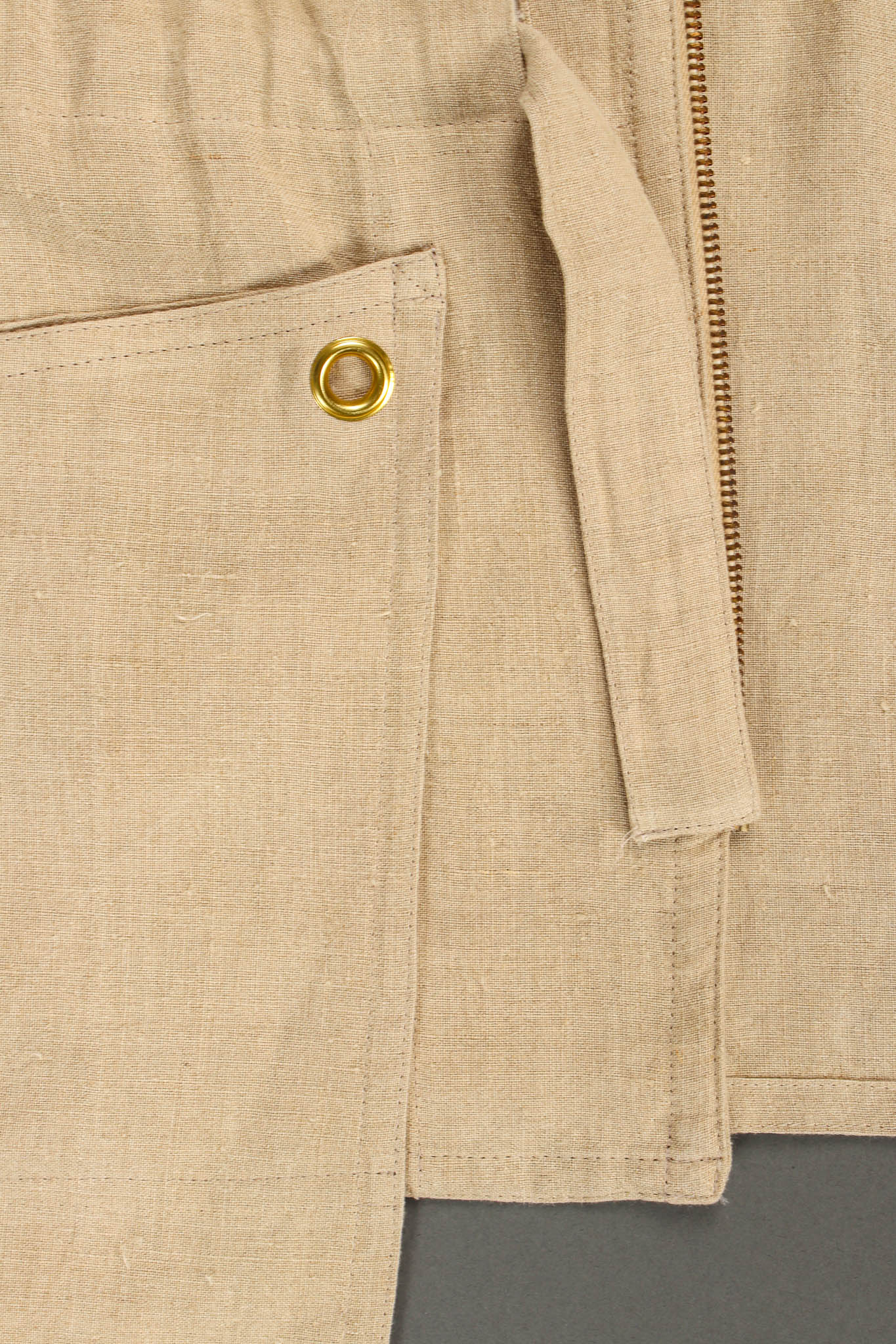 Vintage 1981 Kansai Yamamoto Wolf Duster Linen Vest hip panel detail @ Recess LA