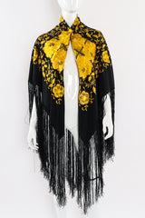 Vintage Leaf Floral Embroidered Fringe Piano Shawl mannequin front folded style @ Recess LA