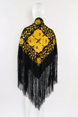 Vintage Leaf Floral Embroidered Fringe Piano Shawl mannequin back folded style @ Recess LA