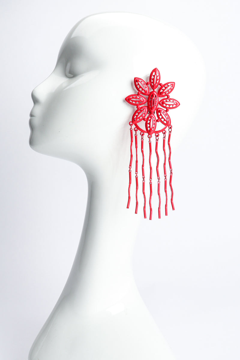 Vintage Yohai Red Flower Fringe Earring on Mannequin at Recess Los Angeles