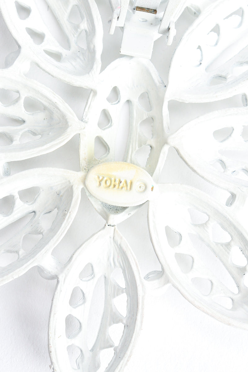 Vintage Yohai White Flower Fringe Earring signature cartouche at Recess Los Angeles