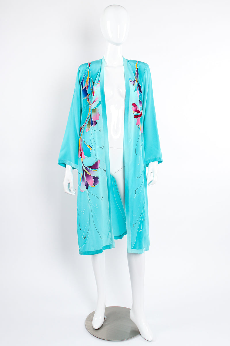 Vintage Yolanda Lorente Floral Hand Painted Silk Kimono Robe Duster on Mannequin open @ Recess LA