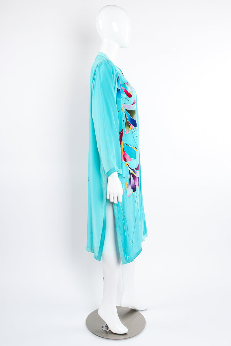 Vintage Yolanda Lorente Floral Hand Painted Silk Kimono Robe Duster on Mannequin side @ Recess LA