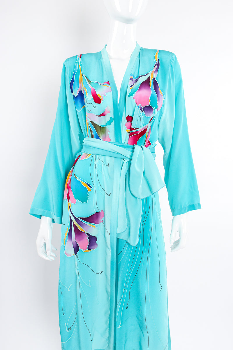 Vintage Yolanda Lorente Floral Hand Painted Silk Kimono Duster on Mannequin front crop @ Recess LA