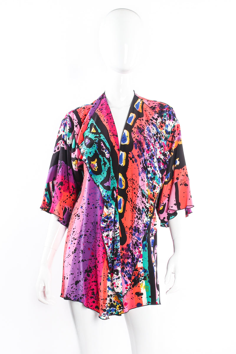 Vintage Yolanda Lorente Hand Painted Splatter Grafitti Silk Jacket on mannequin front at Recess LA