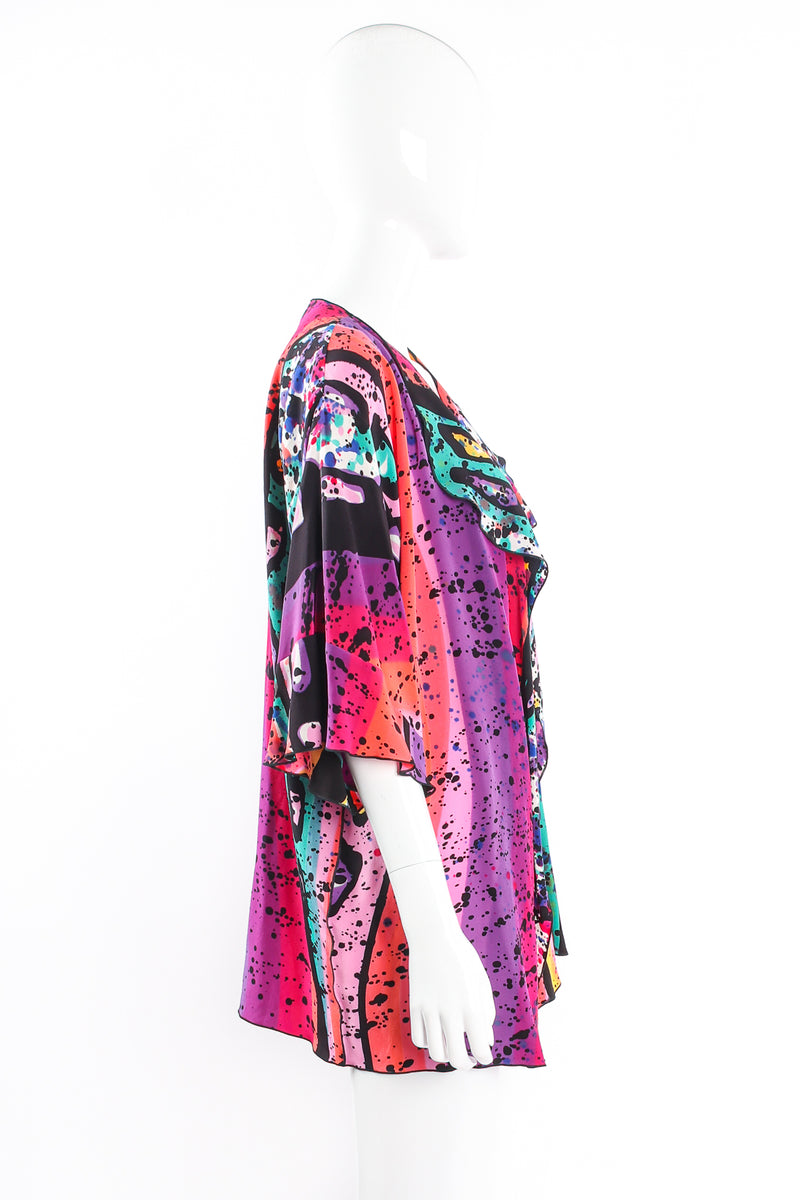 Vintage Yolanda Lorente Hand Painted Splatter Grafitti Silk Jacket on mannequin side at Recess LA