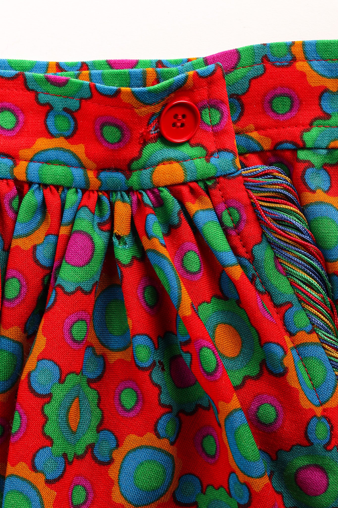 Vintage Yves Saint Laurent 1990 A/W Geo Rainbow Fringe Skirt buttoned/front waist holes @ Recess LA