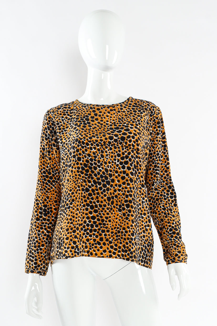 Vintage Yves Saint Laurent Cheetah Print Silk Top mannequin front @ Recess LA