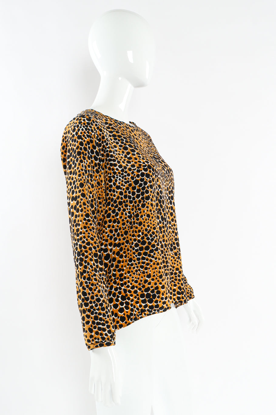 Vintage Yves Saint Laurent Cheetah Print Silk Top mannequin side @ Recess LA
