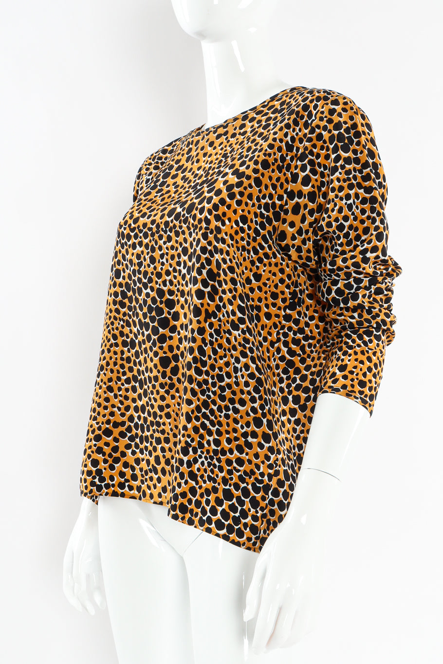 Vintage Yves Saint Laurent Cheetah Print Silk Top mannequin close angle @ Recess LA
