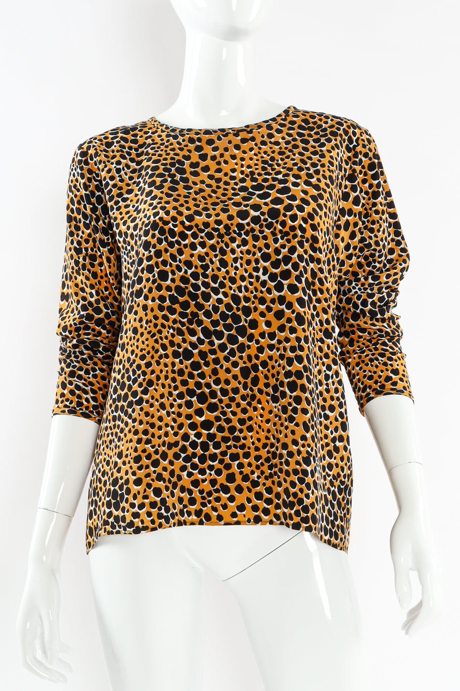 Vintage Yves Saint Laurent Cheetah Print Silk Top mannequin front close @ Recess LA