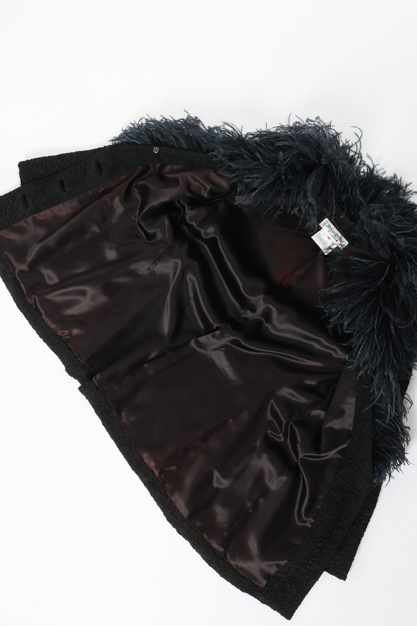 Vintage Yves Saint Laurent YSL Ostrich Feather Crinkle Coat lining at Recess LA
