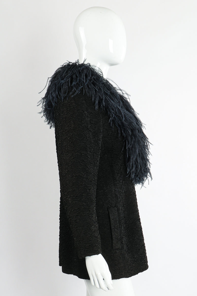 Vintage Yves Saint Laurent YSL Ostrich Feather Crinkle Coat on Mannequin side at Recess LA