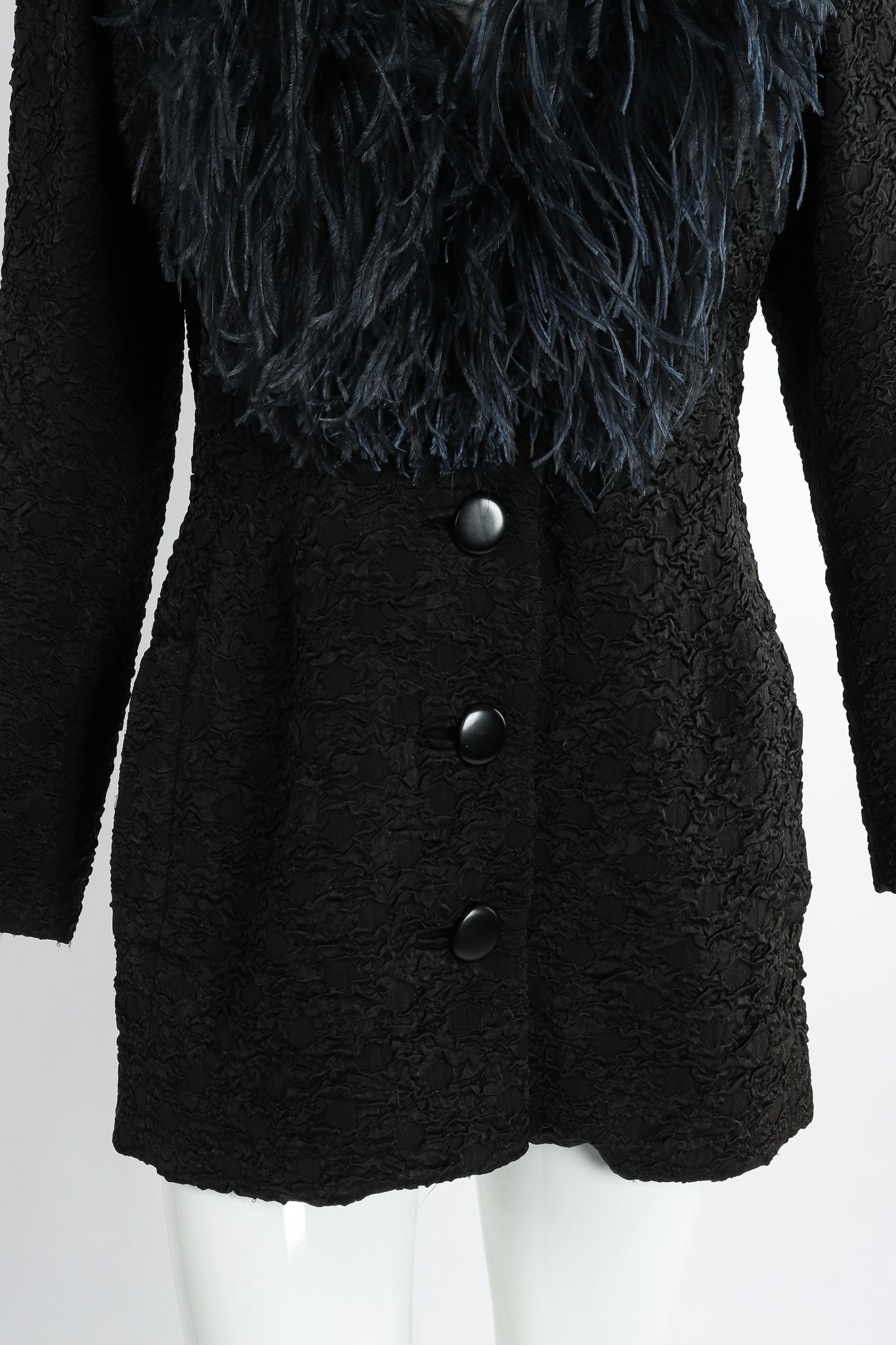 Vintage Yves Saint Laurent YSL Ostrich Feather Crinkle Coat on Mannequin waist at Recess LA