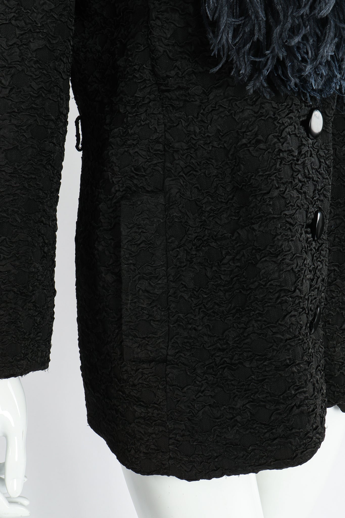 Vintage Yves Saint Laurent YSL Ostrich Feather Crinkle Coat on Mannequin pocket at Recess LA