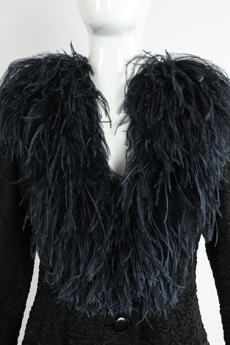 Vintage Yves Saint Laurent YSL Ostrich Feather Crinkle Coat on Mannequin neckline at Recess LA