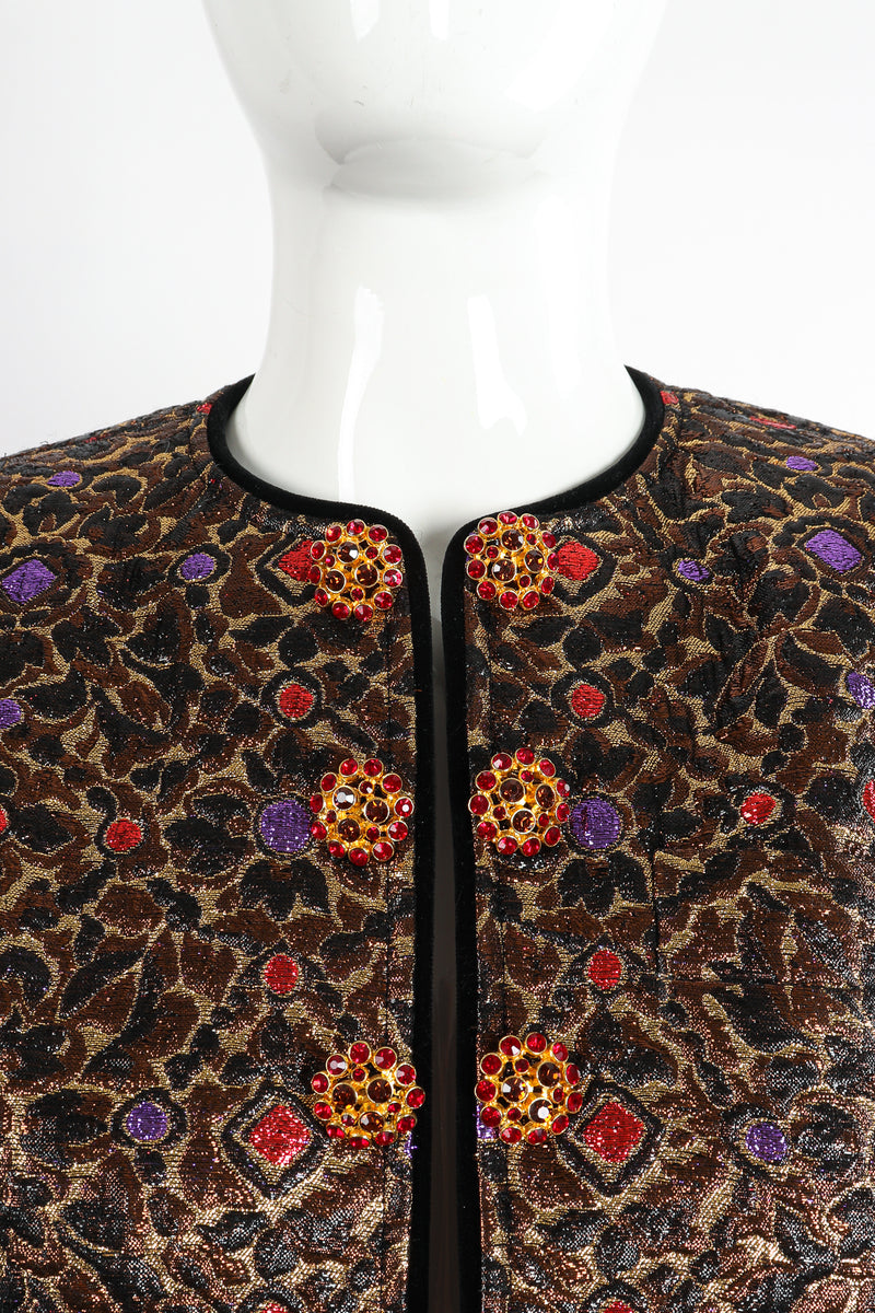 Vintage Yves Saint Laurent YSL Brocade Crop Jacket on Mannequin neckline at Recess Los Angeles