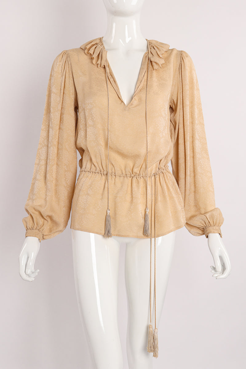 Vintage Yves Saint Laurent YSL Silk Peasant Blouse on Mannequin Front at Recess Los Angeles