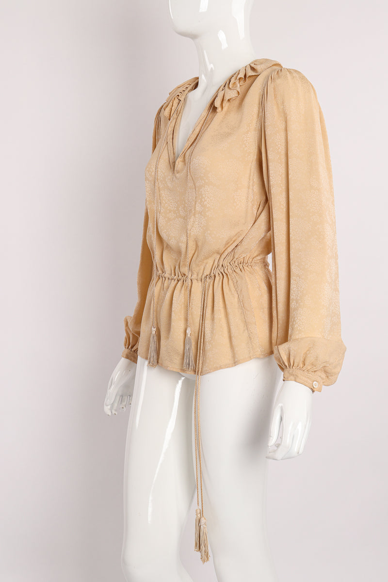 Vintage Yves Saint Laurent YSL Silk Peasant Blouse on Mannequin angle at Recess Los Angeles