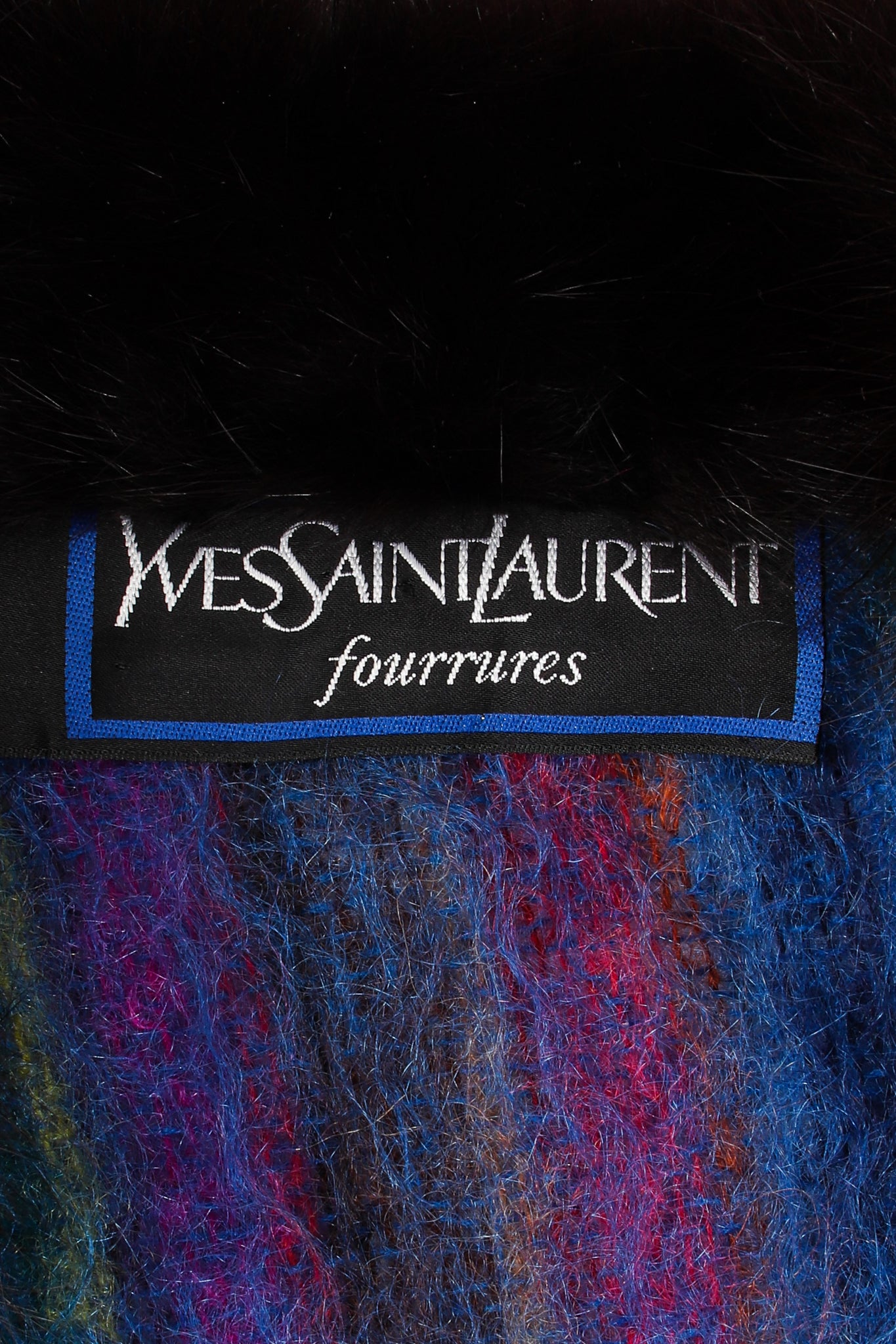 Vintage YSL Yves Saint Laurent Striped Fur Poncho Cape label at Recess Los Angeles