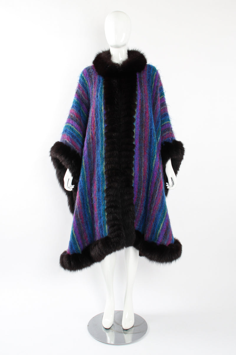 Vintage YSL Yves Saint Laurent Striped Fur Poncho Cape on Mannequin front at Recess LA