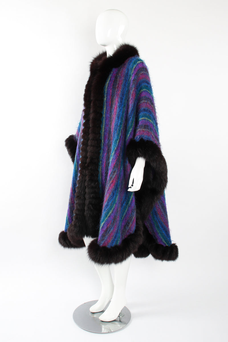 Vintage YSL Yves Saint Laurent Striped Fur Poncho Cape on Mannequin angle at Recess LA