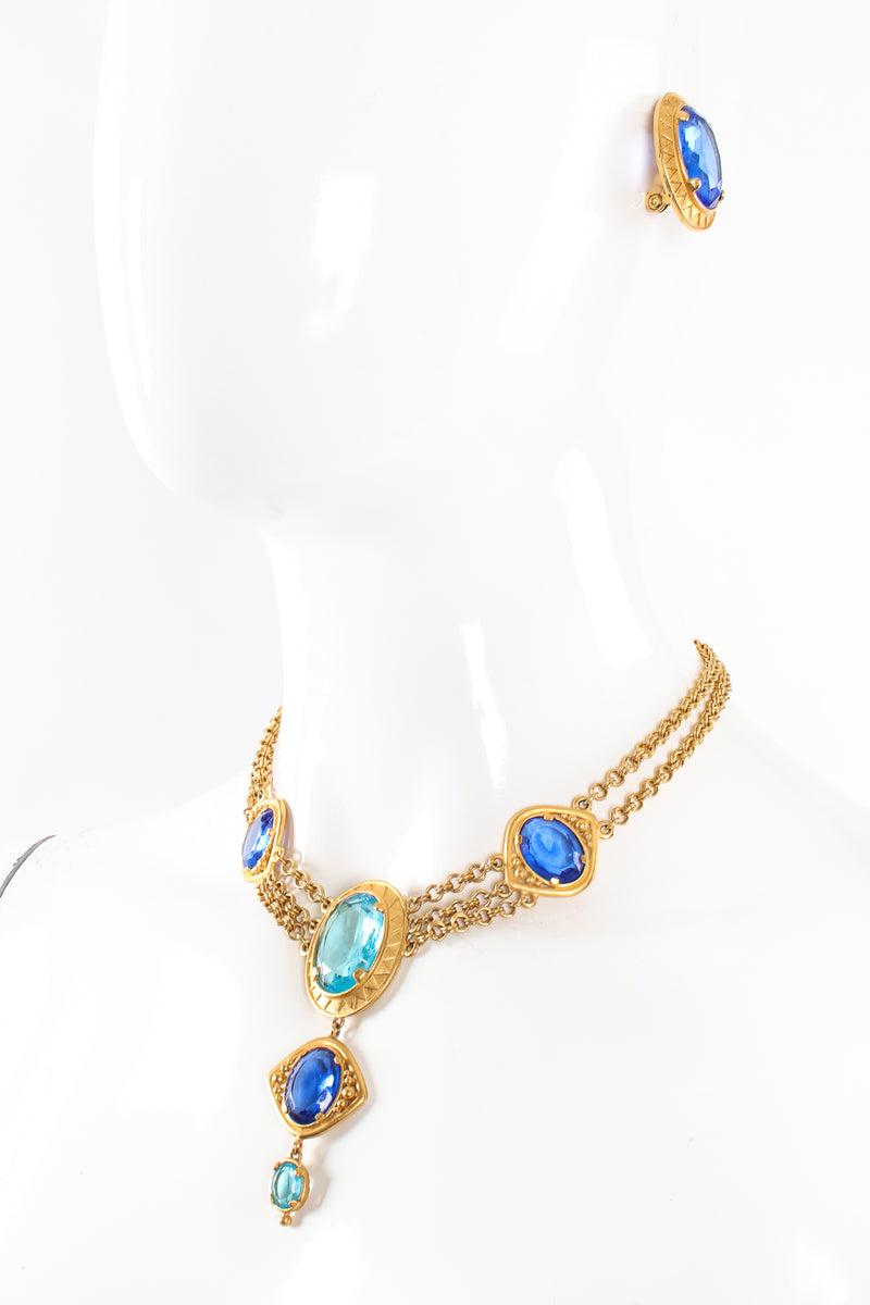 Vintage YSL Yves Saint Laurent Crystal Gemstone Necklace & Earring Set on mannequin @ Recess