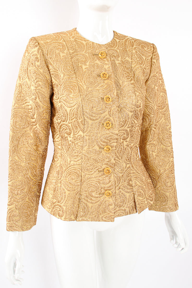 Vintage Yves Saint Laurent YSL Golden Brocade Jacket on Mannequin crop at Recess Los Angeles