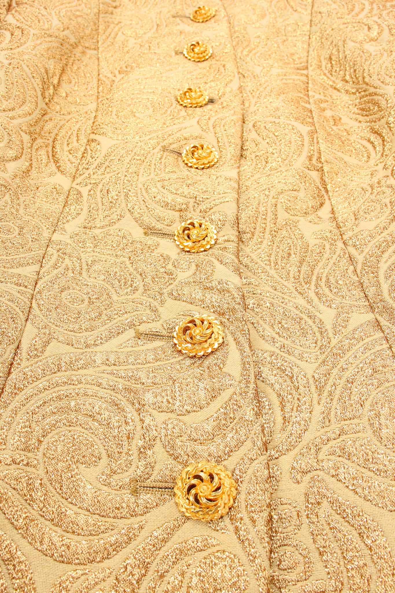 Vintage Yves Saint Laurent YSL Golden Brocade Jacket button detail at Recess Los Angeles