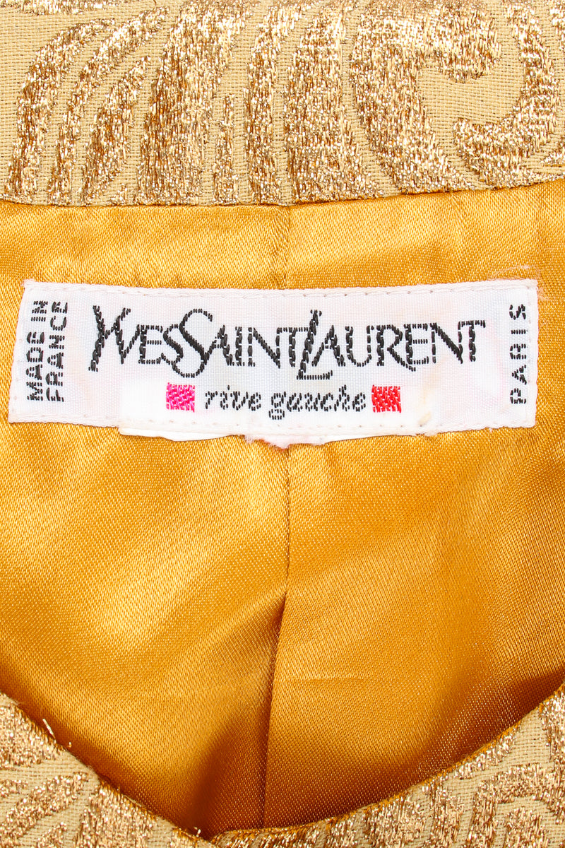 Vintage Yves Saint Laurent YSL Golden Brocade Jacket label at Recess Los Angeles