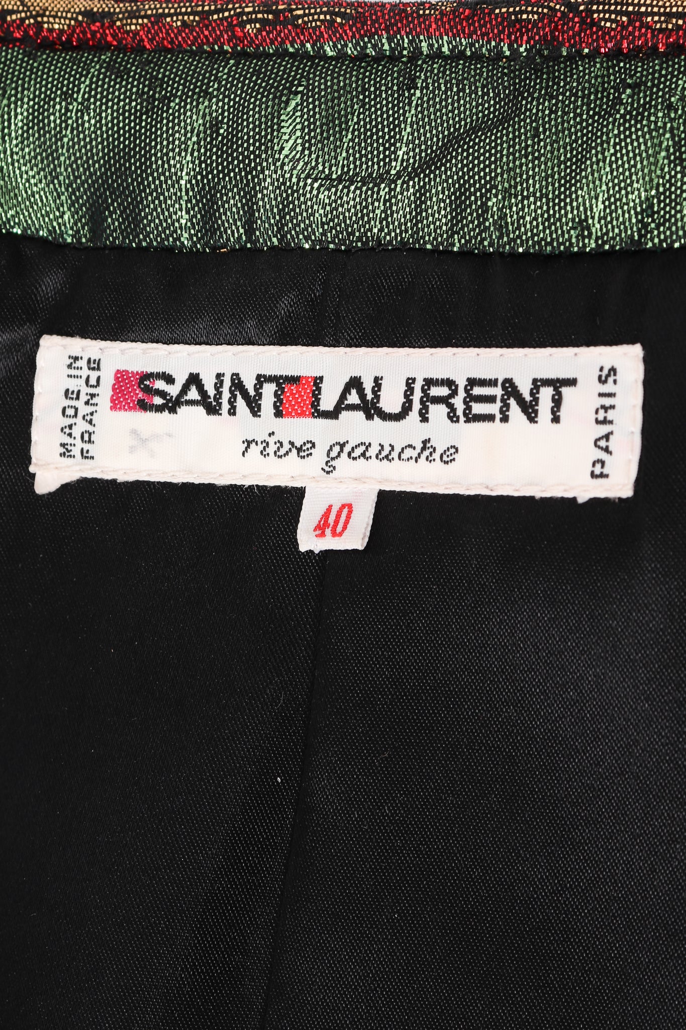 Vintage Yves Saint Laurent Silk Stripe Bolero Jacket label at Recess Los Angeles