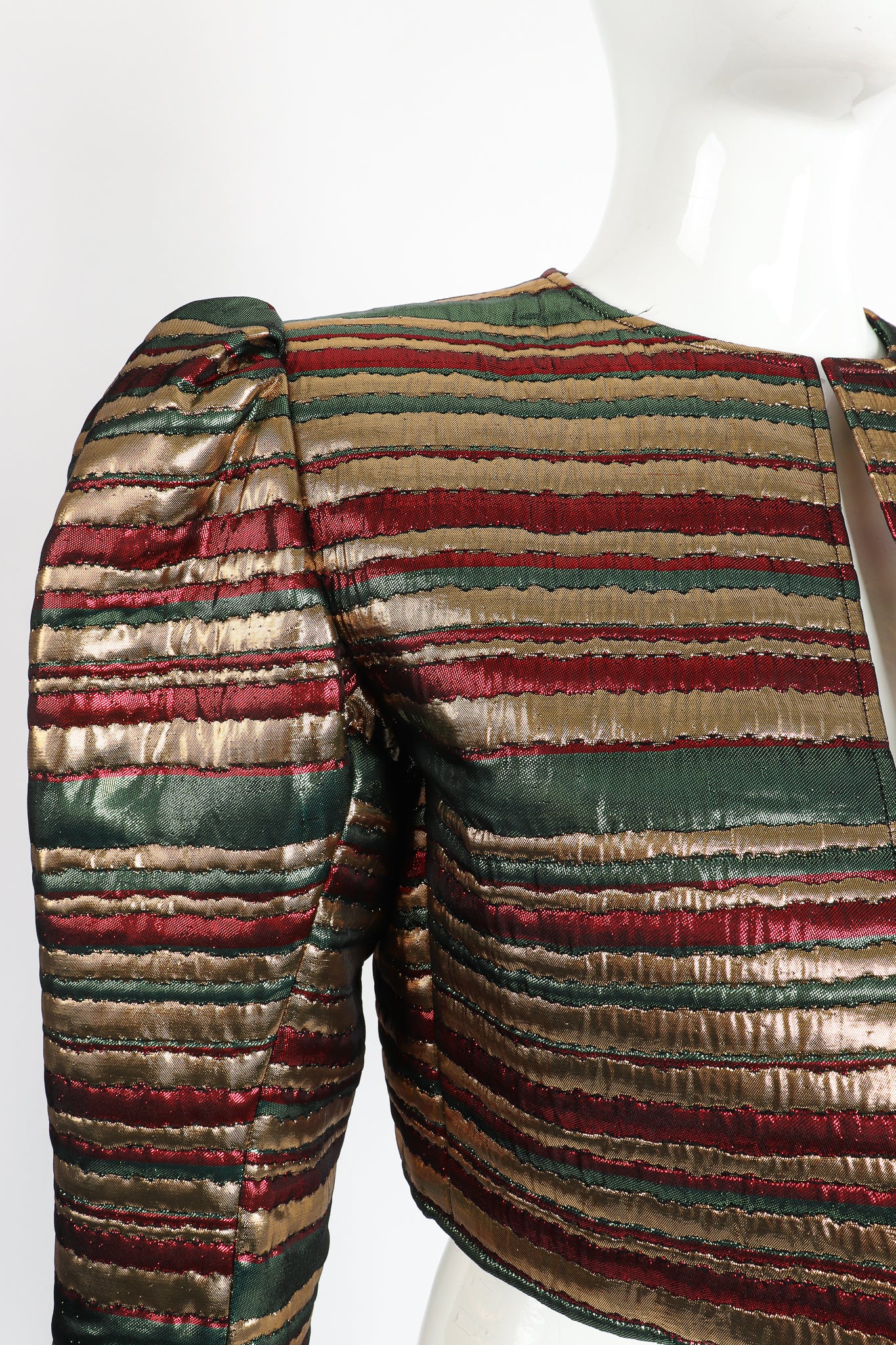 Vintage Yves Saint Laurent Silk Stripe Bolero Jacket on Mannequin Shoulder at Recess Los Angeles