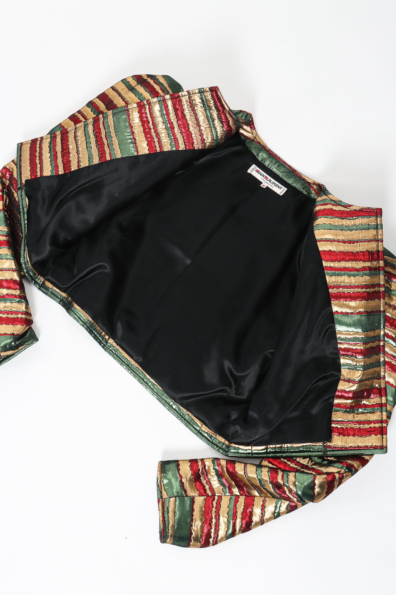 Vintage Yves Saint Laurent Silk Stripe Bolero Jacket lining at Recess Los Angeles