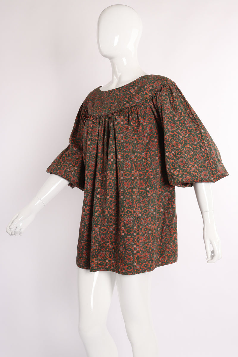 Vintage Yves Saint Laurent YSL Olive Moroccan Tile Print Tunic on Mannequin angle at Recess LA