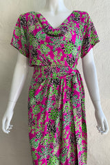 Vintage Yves Saint Laurent YSL Garden Greens Thigh Slit Dress on Mannequin front crop at Recess LA