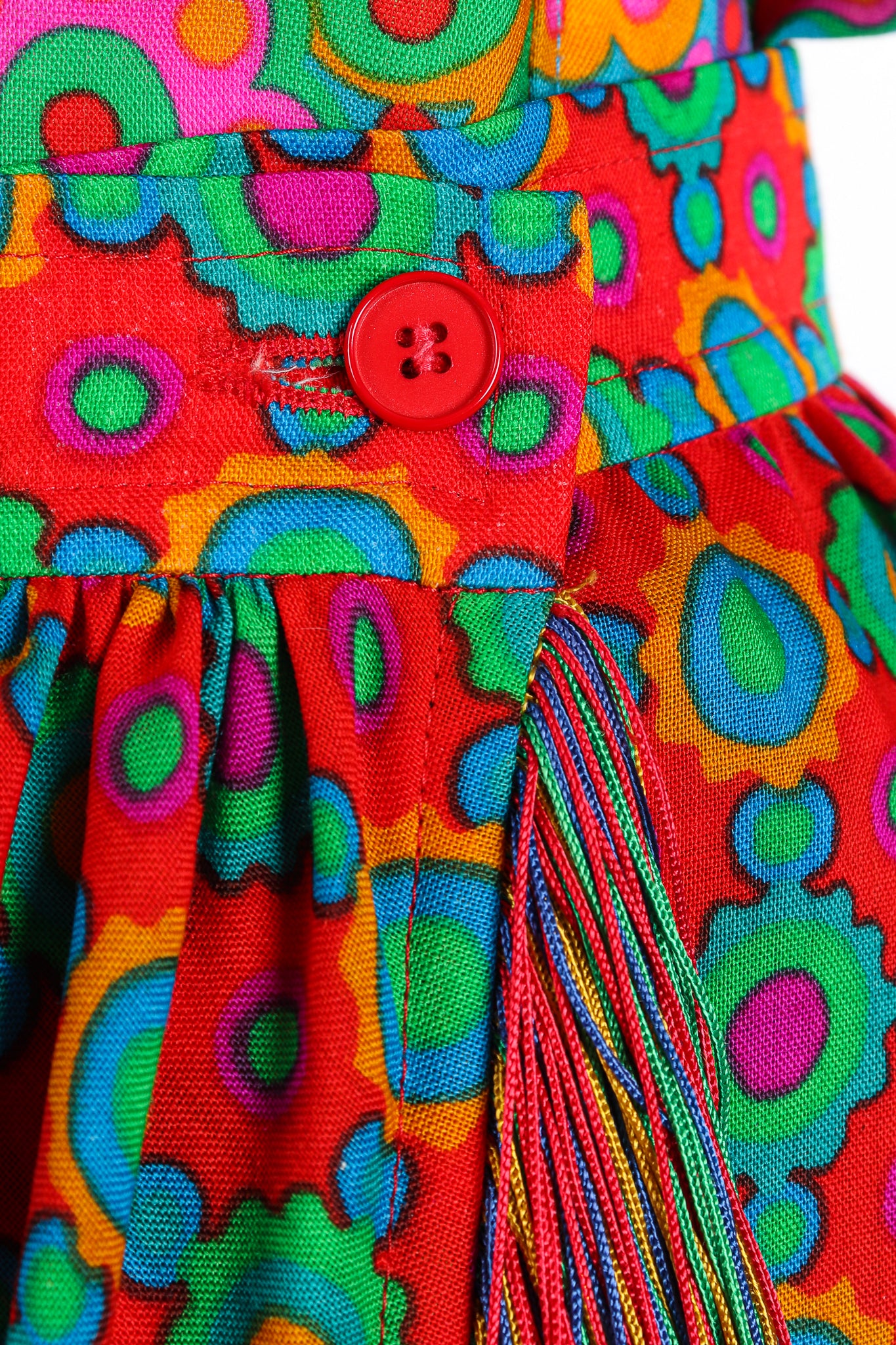 Vintage Yves Saint Laurent YSL 1990 91 Runway Floral Fringe Skirt Set waist button at Recess