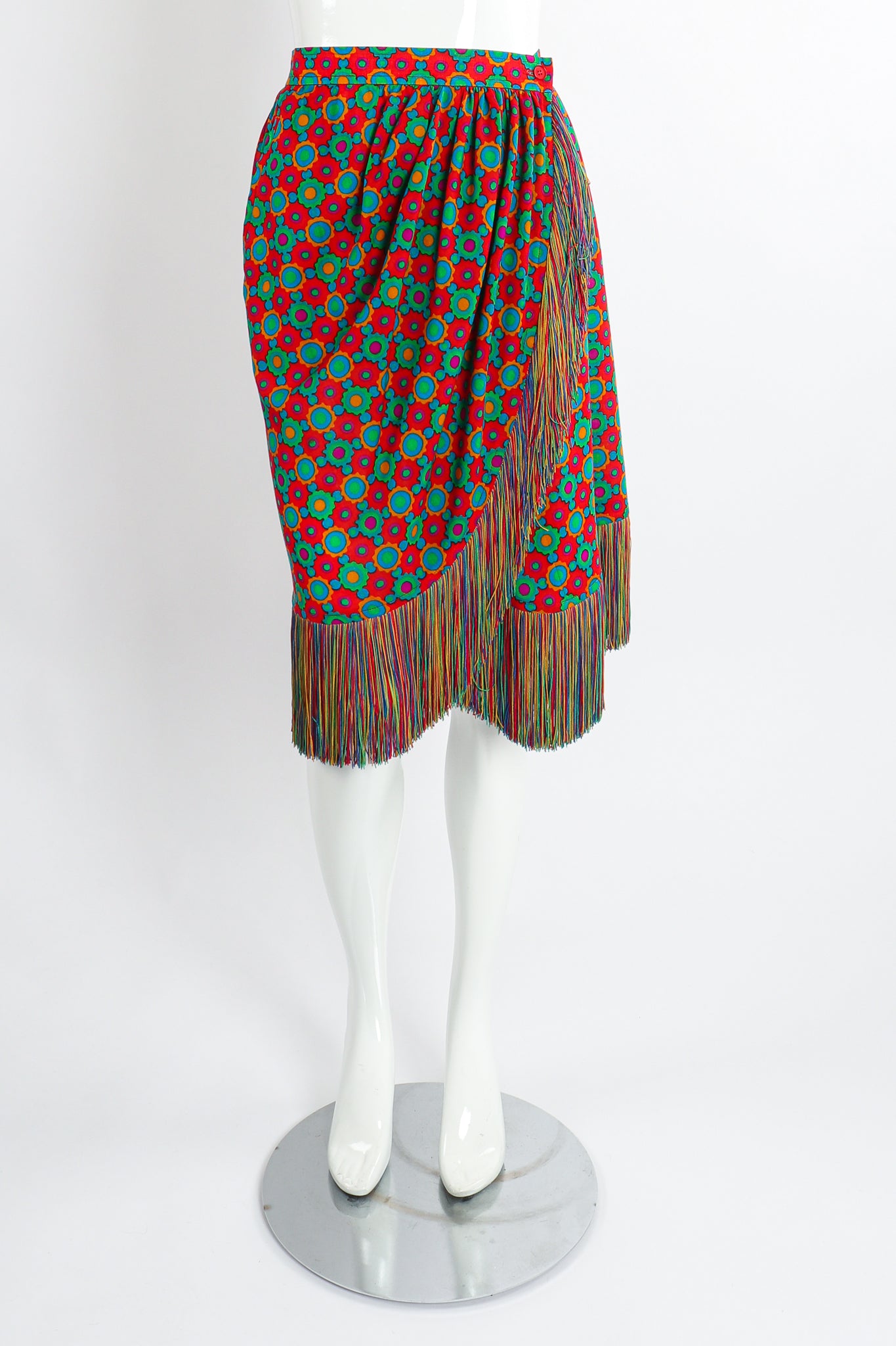 Vintage Yves Saint Laurent YSL 1990 91 Runway Floral Fringe Skirt Set on Mannequin Front at Recess