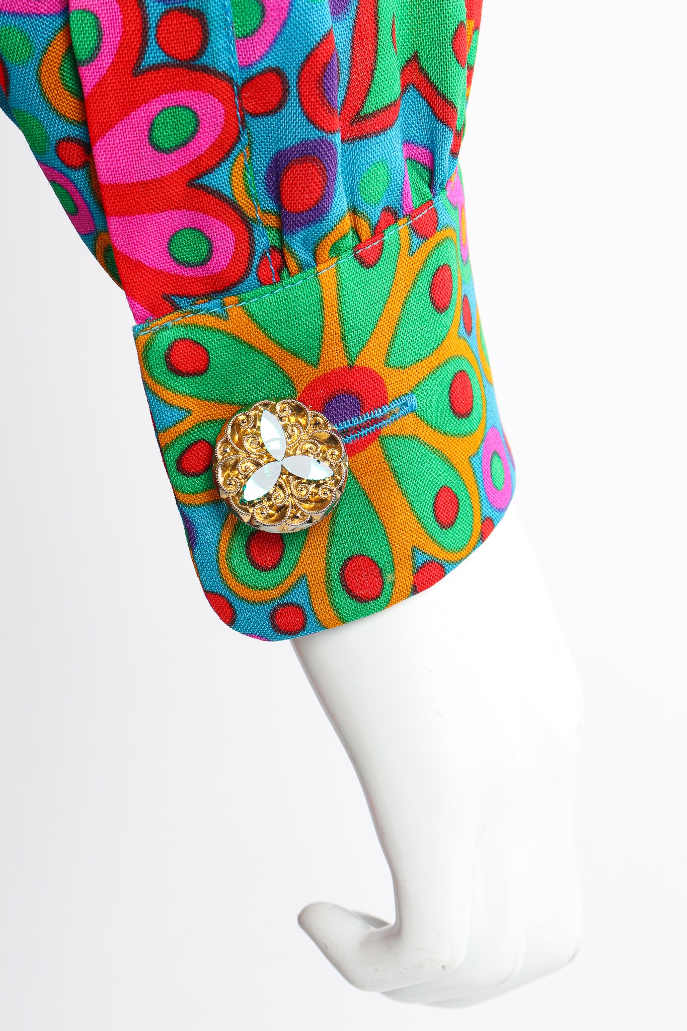 Vintage Yves Saint Laurent YSL 1990 91 Runway Floral Fringe Skirt Set on Mannequin cuff at Recess