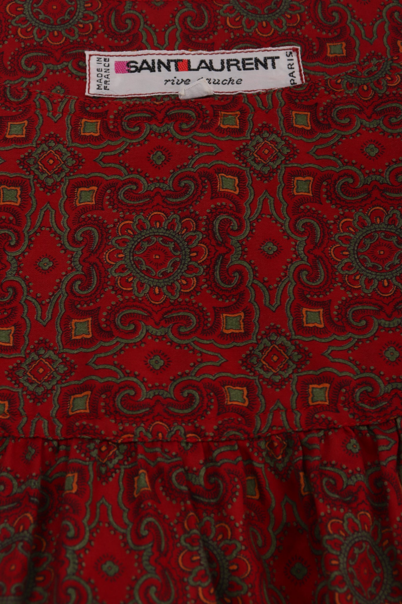 Vintage Yves Saint Laurent YSL Crimson Cotton Tile Print Tunic label at Recess LA
