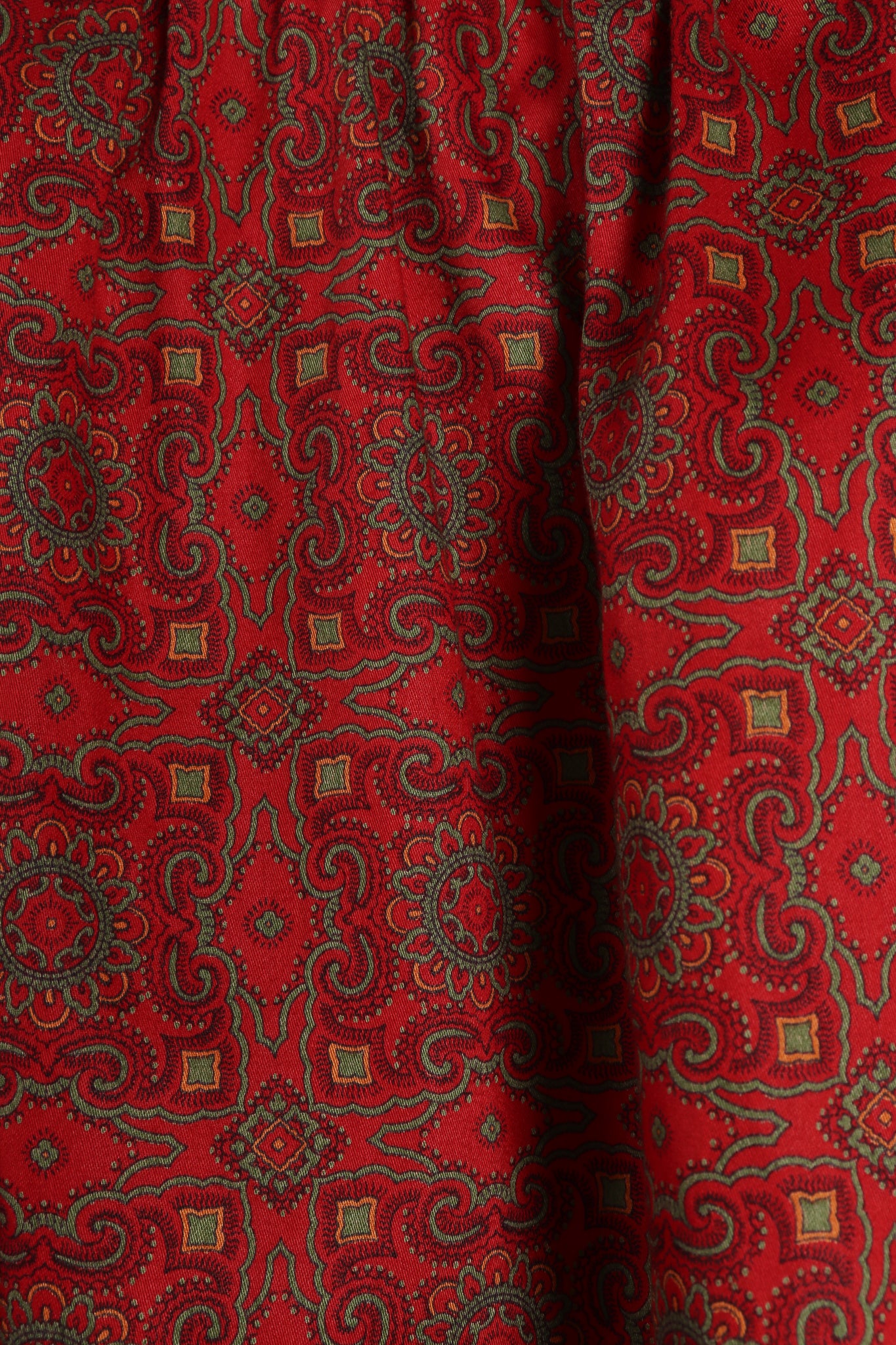 Vintage Yves Saint Laurent YSL Crimson Cotton Tile Print Tunic fabric detail at Recess LA