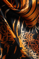 Vintage Yves Saint Laurent YSL Silk Tiger Wrap Dress fabric detail at Recess Los Angeles