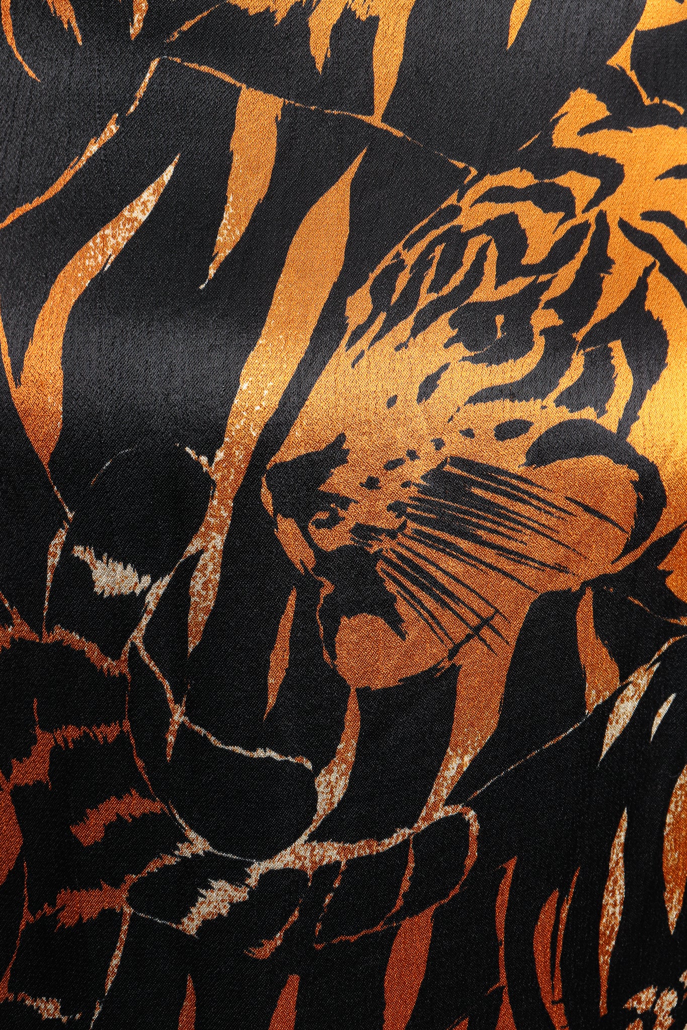 Vintage Yves Saint Laurent YSL Silk Tiger Wrap Dress fabric detail tiger at Recess Los Angeles