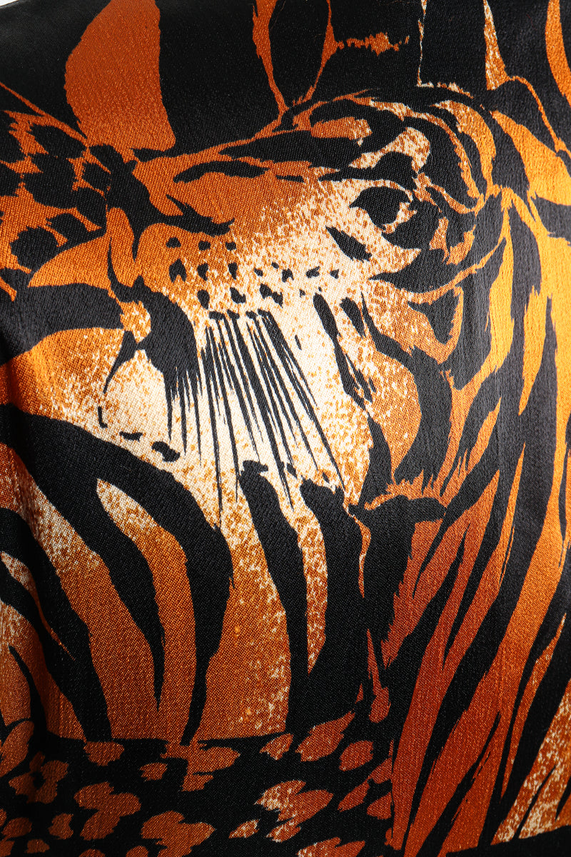 Vintage Yves Saint Laurent YSL Silk Tiger Wrap Dress fabric detail tiger at Recess Los Angeles