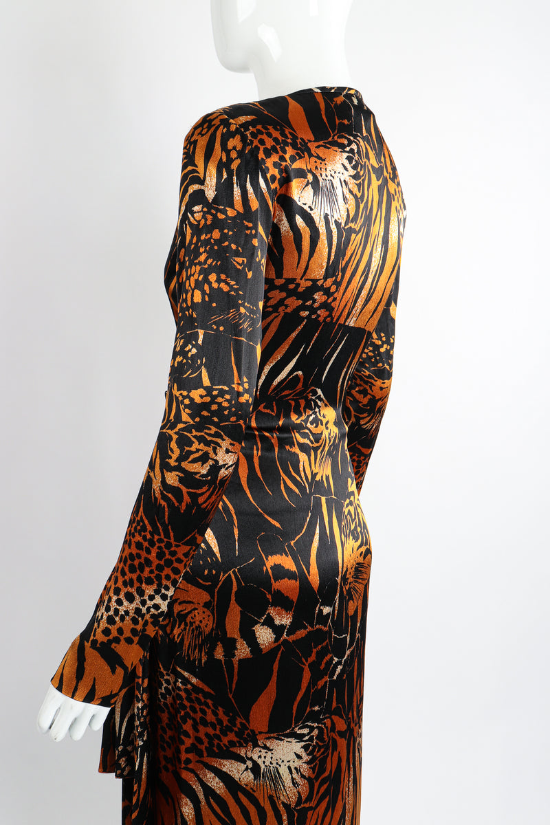 Vintage Yves Saint Laurent YSL Silk Tiger Wrap Dress on Mannequin angle at Recess Los Angeles